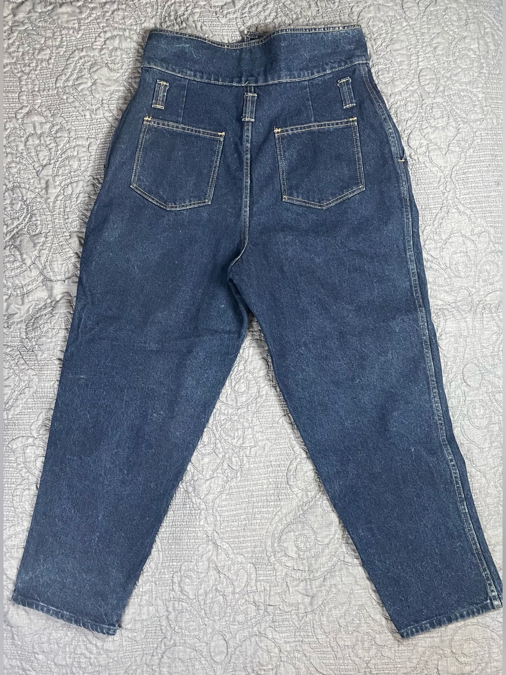 Vintage 80s Jeans Women Blue Dark Wash Fold Over High Waist Tapered Size: 16 - Picture 7 of 7